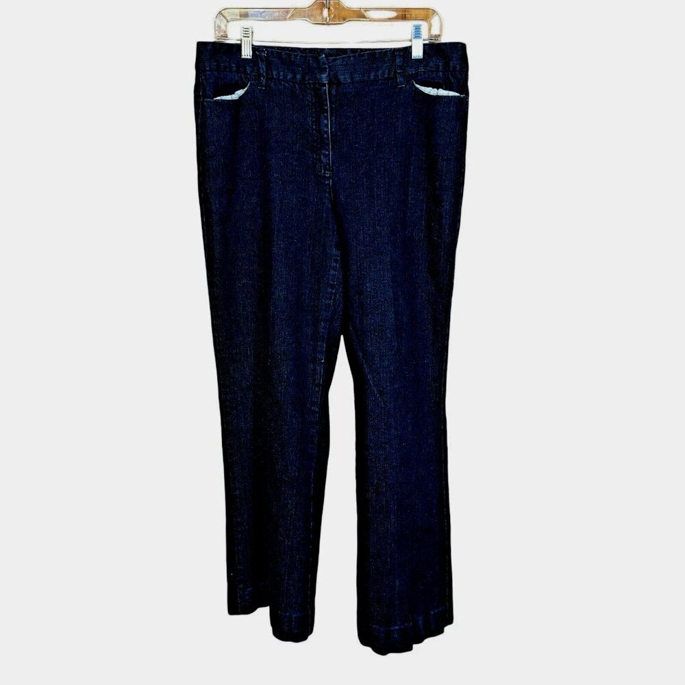 Talbots Wide Leg Stretch Jeans 12 Dark Wash Urban Chic Y2K Quiet Luxury Denim